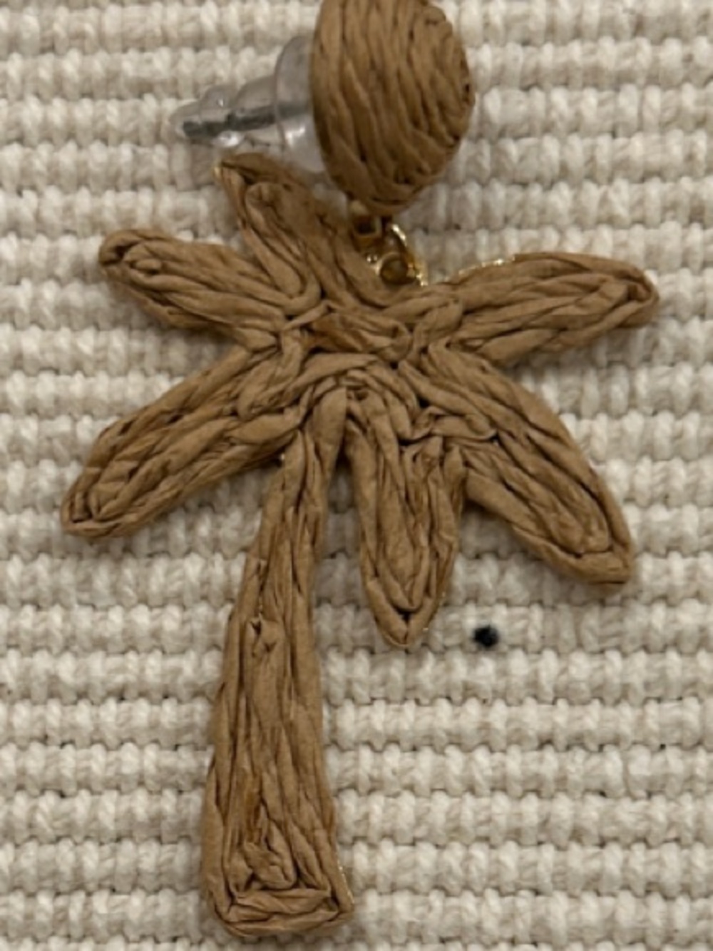 Woven Palm Tree Drop Earrings - Natural Tan - Picture 5 of 5